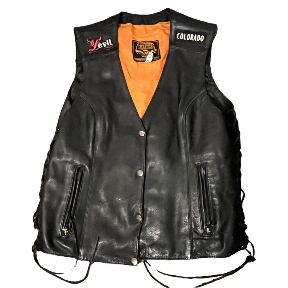 Milwaukee Leather Concealed Carry Black Embroider Motorcycle Biker Vest Womens M
